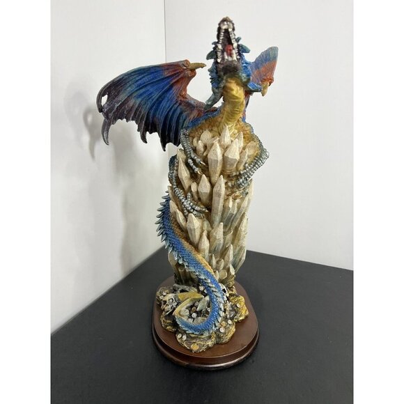 Magic Mystical Blue Dragon Climbing on Crystal Rock Collectible 14" Figurine - Picture 3 of 16